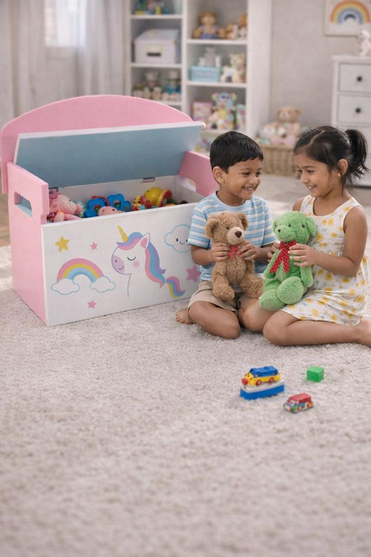 Convertible Toy Storage Bench & Desk Unicorn Theme